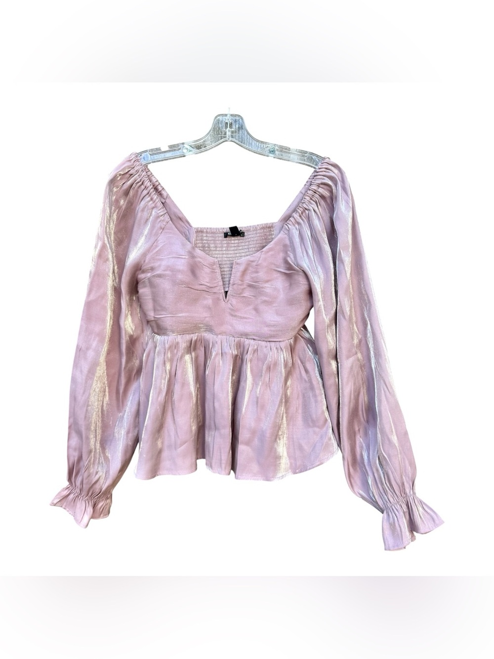 Versona Iridescent Purply Pink Smocked Babydoll Blouse women’s small